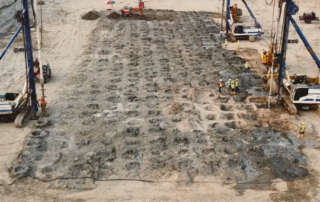 Menard Asia provided a cost-effective ground improvement solution using their Deep Soil Mixing (DSM) technology, combined with steel reinforcement to create columns with a depth of 17m to 26m.