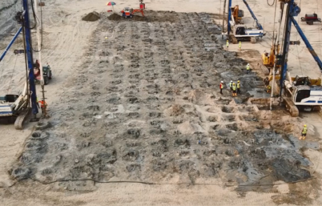 Menard Asia provided a cost-effective ground improvement solution using their Deep Soil Mixing (DSM) technology, combined with steel reinforcement to create columns with a depth of 17m to 26m.