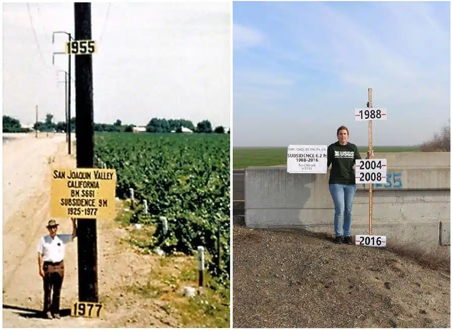 Image: Measures of land Subsidence in San Joaquin Valley